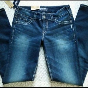 SILVER JEANS CO. Dark Wash SUKI Mid Rise Slim Bootcut Denim Jeans sz 27 $129